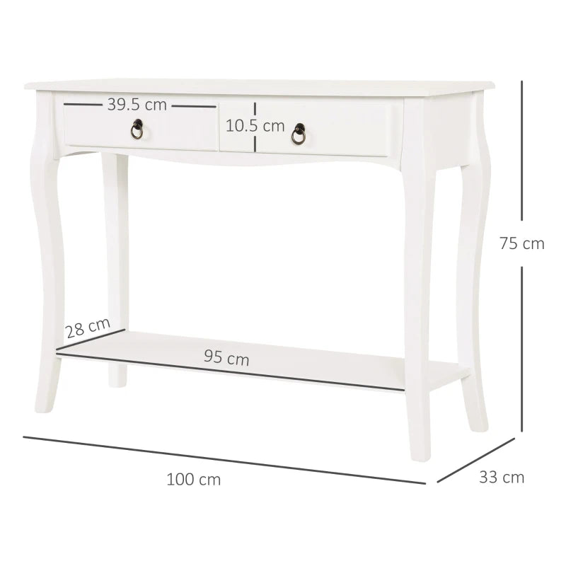 Console Table with Storage Drawers & Shelves, Ivory White Side Desk