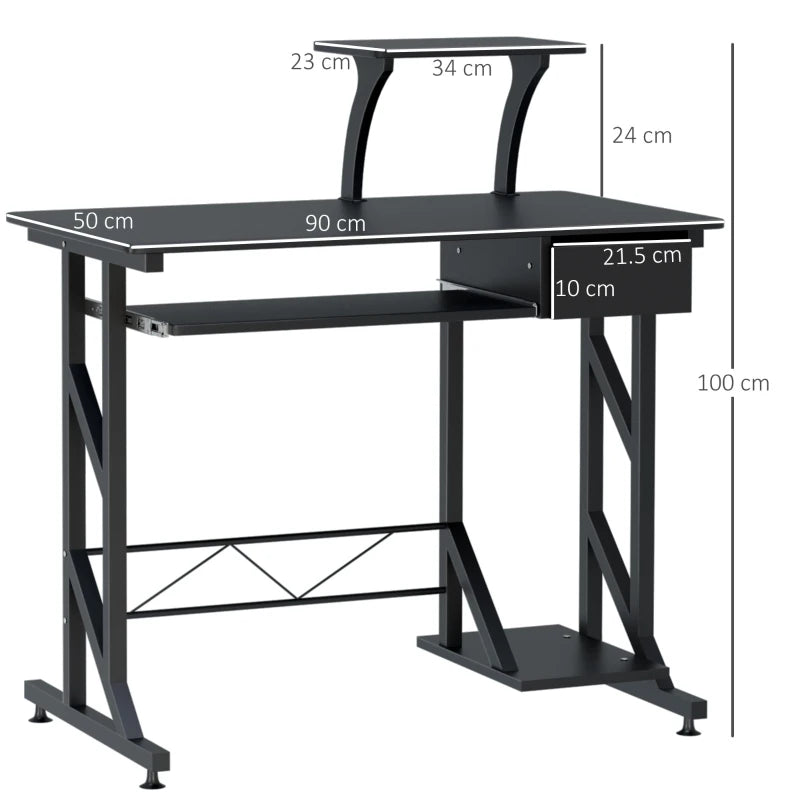 Home Office Desk – Sliding Keyboard Drawer & Host Box Shelf