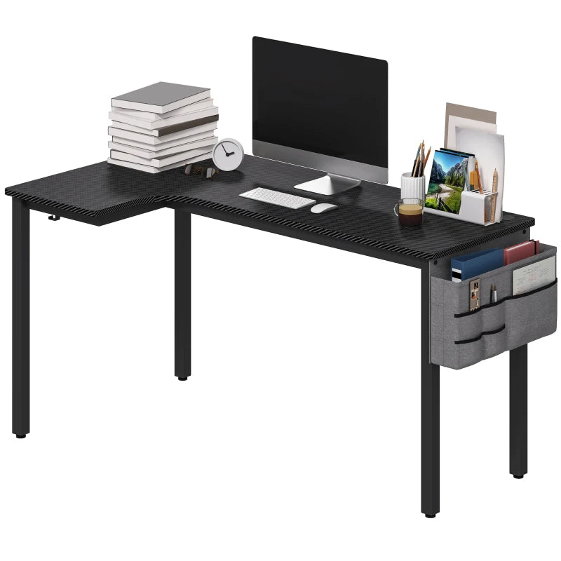 Black L-Shaped Computer Desk with Hooks & Cable Organizer
