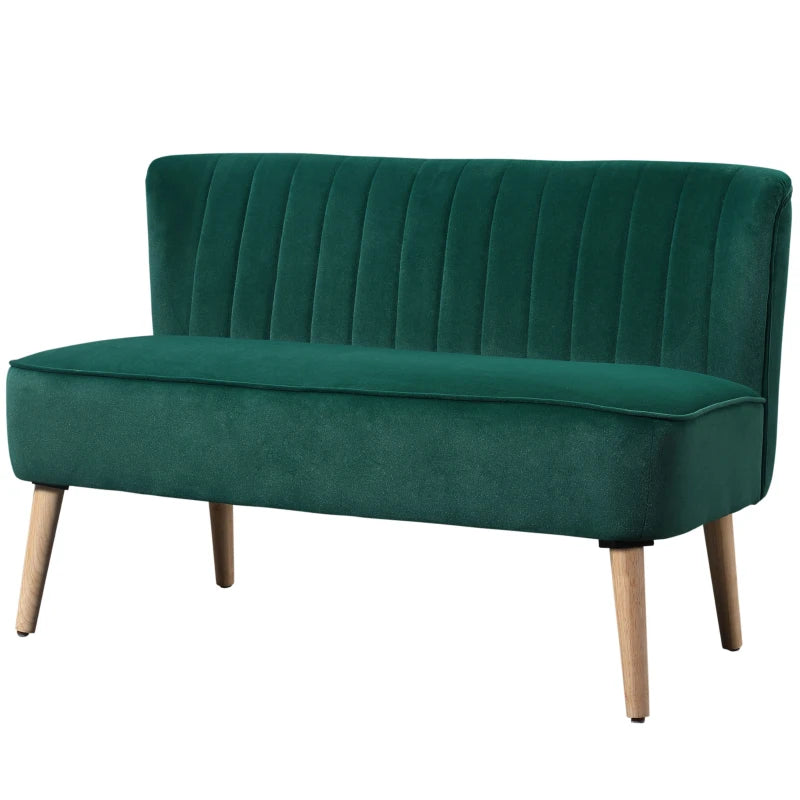 Velvet 2-Seater Sofa with Foam Padding & Wood Frame, Comfortable Green