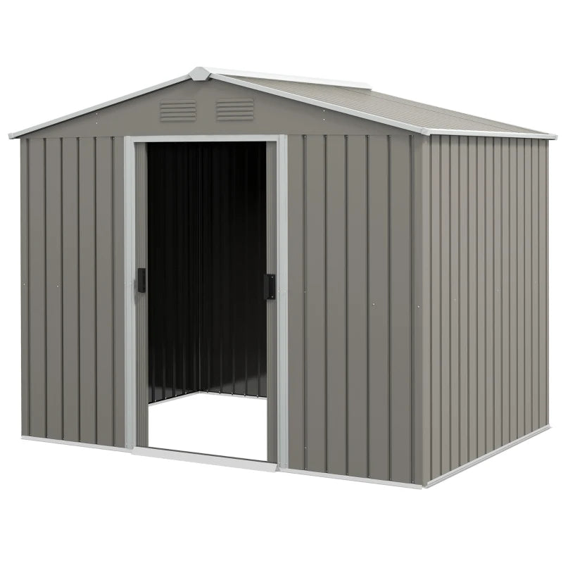 Durable Metal Outdoor Garden Storage Shed with Ventilation & Sliding Doors – Light Grey