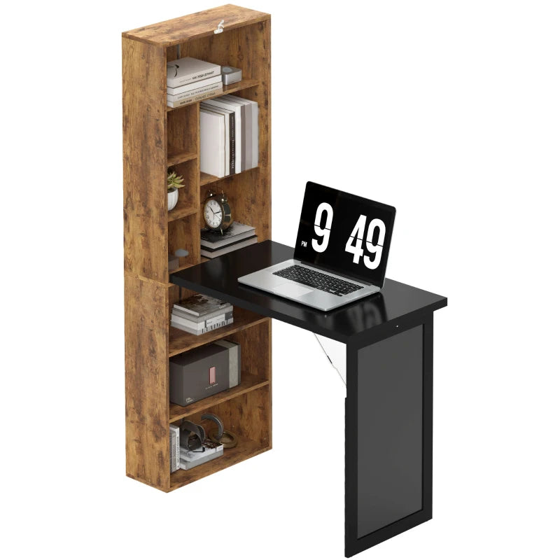 Folding Desk with Blackboard & Side Shelf – Rustic Brown Office Workstation