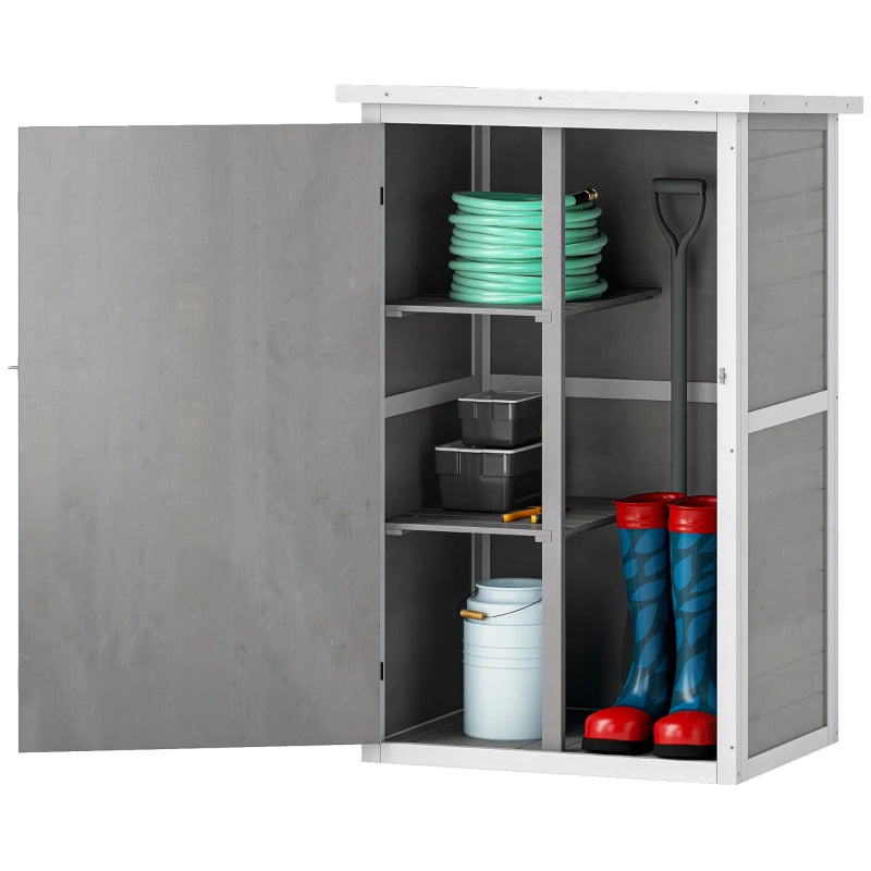 Wooden Garden Shed with Shelves and Bolt Latch for Secure Storage, Grey, 75L x 56W x 115H cm
