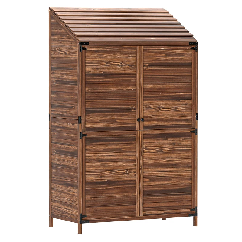 Compact Wooden Garden Shed with Double Doors Outdoor Storage Cabinet, Brown (103.5x59cm)