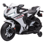White Honda Licensed 6V Kids Motorcycle with Music and Training Wheels for Beginners