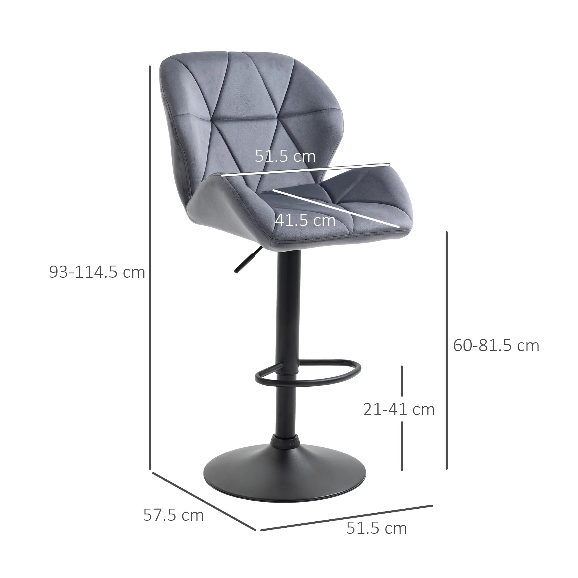 Set of 2 Upholstered Swivel Bar Chairs with Back & Footrest – Dark Grey