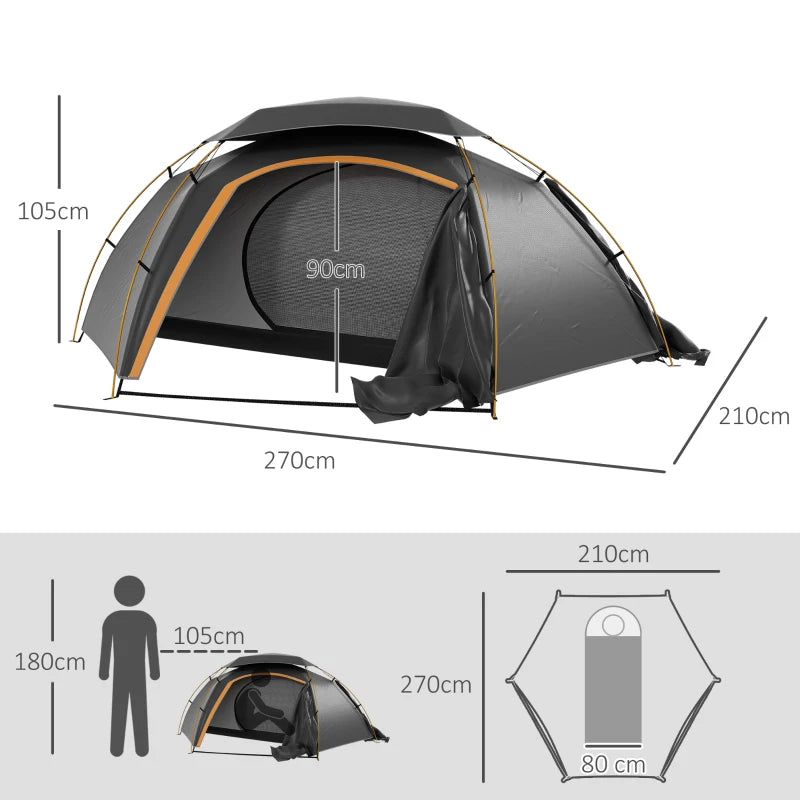 Grey Camping Dome Tent – Aluminium Frame, Waterproof for 2 People
