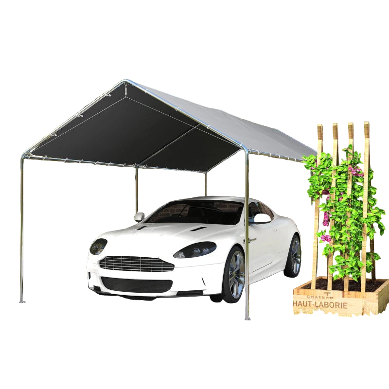 Outdoor Car Shelter with Galvanized Steel Frame, Waterproof & UV Resistant, Grey, 3x6m