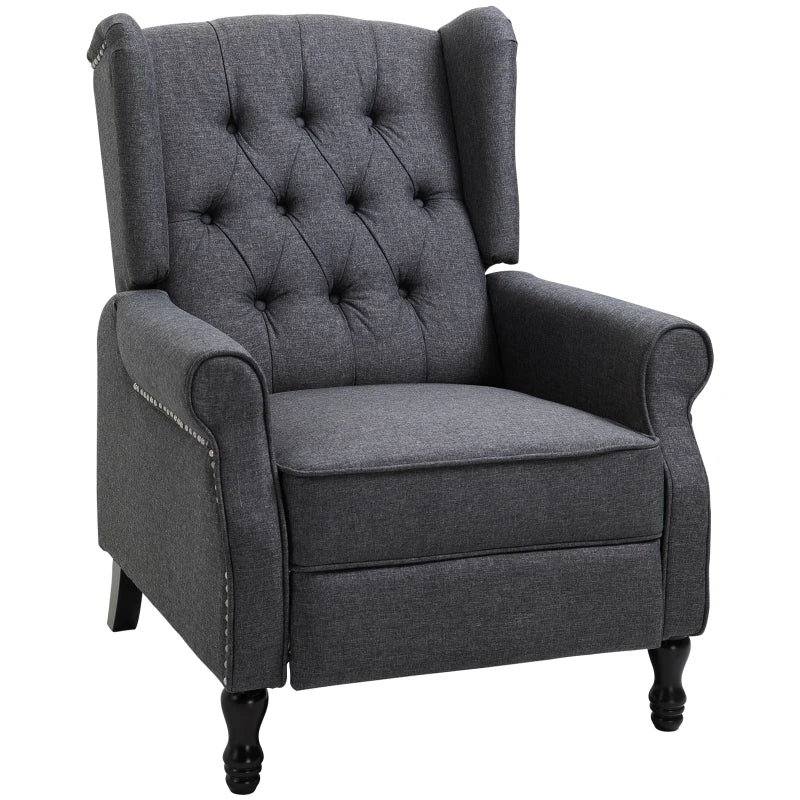 Dark Grey Recliner Armchair – Tufted Back & Nailhead Trim