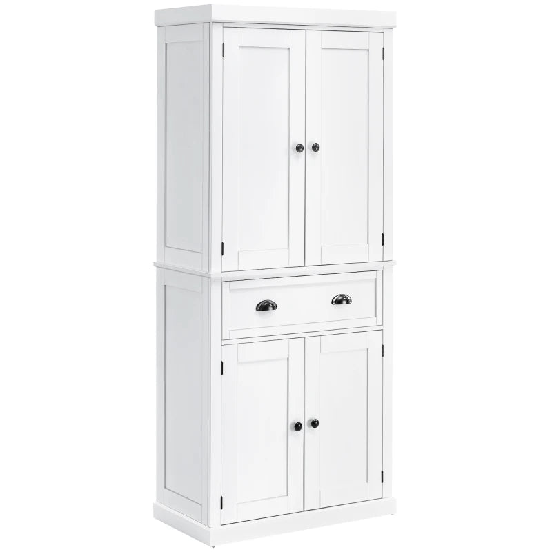 Tall 184cm Kitchen Cupboard with Doors and Shelves, White Finish