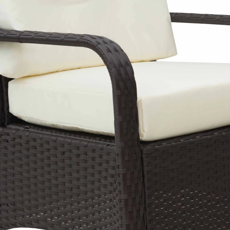 Cream White Wicker Bistro Set with Glass Coffee Table, Cushions & Cover 3-Piece Outdoor Furniture