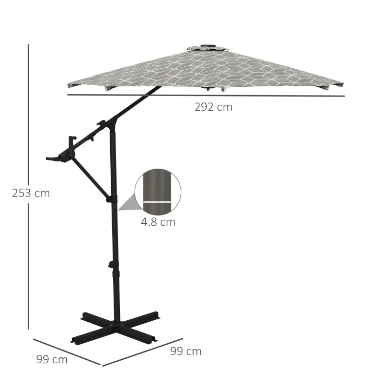 Hanging Patio Umbrella 3m with 8 Ribs, Crank Handle, and 360° Rotation, Black/White
