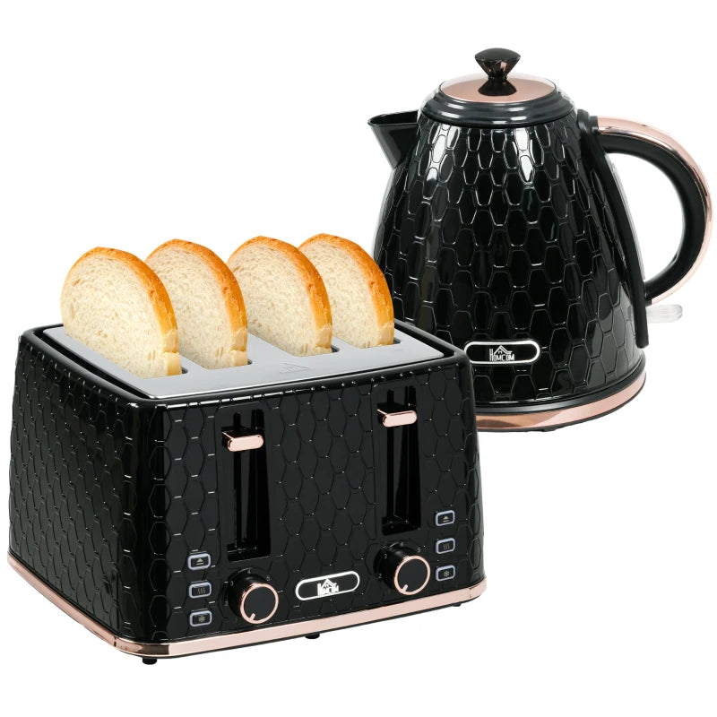 1.7L Kettle & Toaster Set with Crumb Tray, 7 Browning Controls, Black