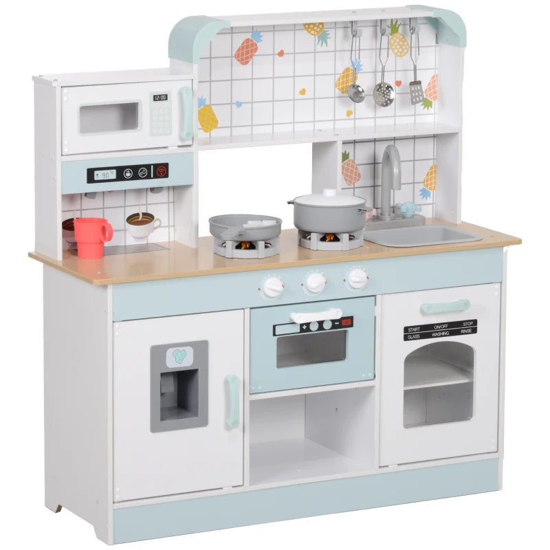 Toy Kitchen Playset with Sound, Light, Hob, Coffee Machine, Ice Maker & Microwave
