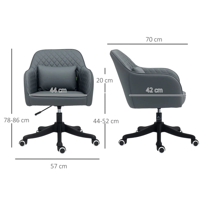 Makeup Vanity Chair with Massage Lumbar Pillow & Wheels – Grey