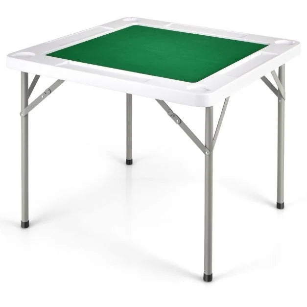 Foldable Square Mahjong Table with 4 Cup Holders and Chip Slots
