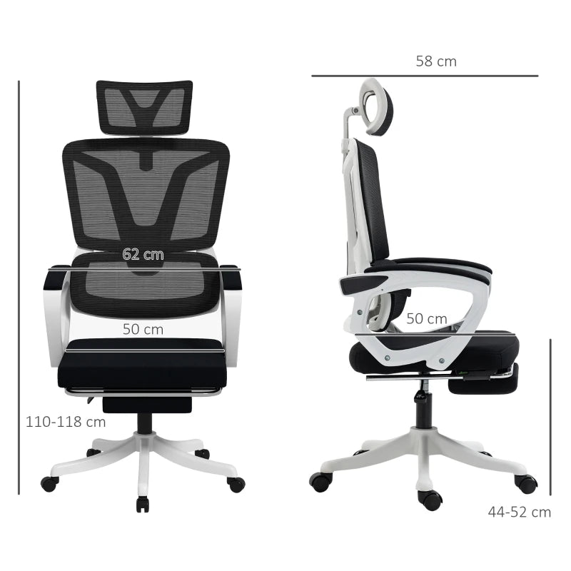 Reclining Mesh Desk Chair – Lumbar Support, Footrest, Black