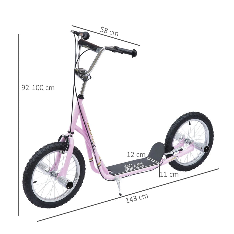 Kids Stunt Scooter with Large 16" Wheels, Adjustable Height & Dual Brakes – Pink