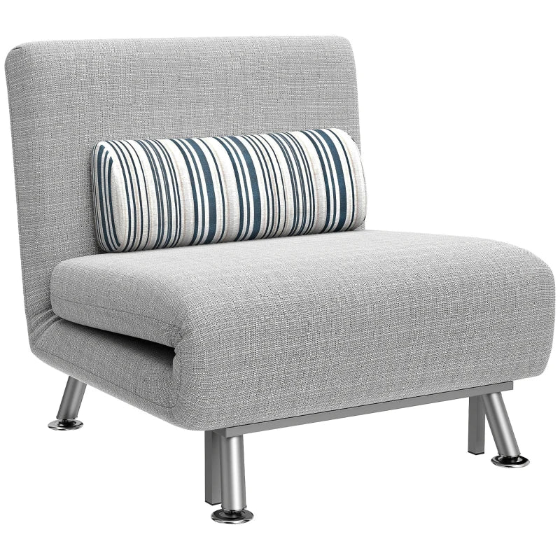 Single Sleeper Sofa Bed – Foldable Lounge Chair with Pillow, Grey