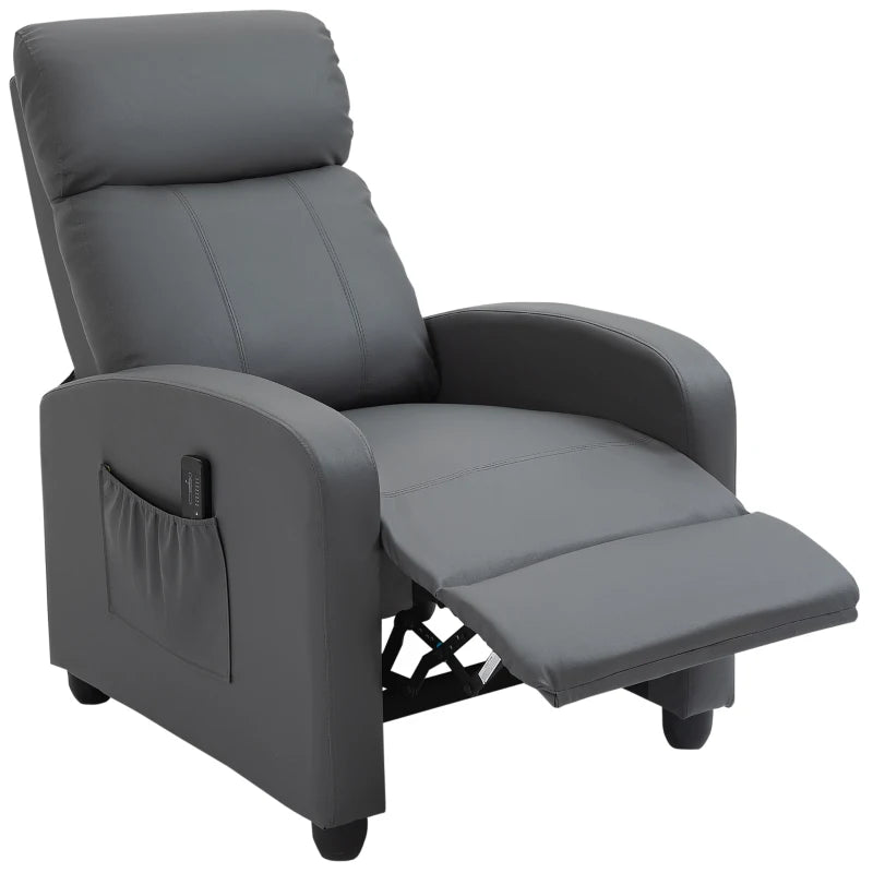 Grey Faux Leather Recliner Chair with Massage & Leg Rest, Push Back