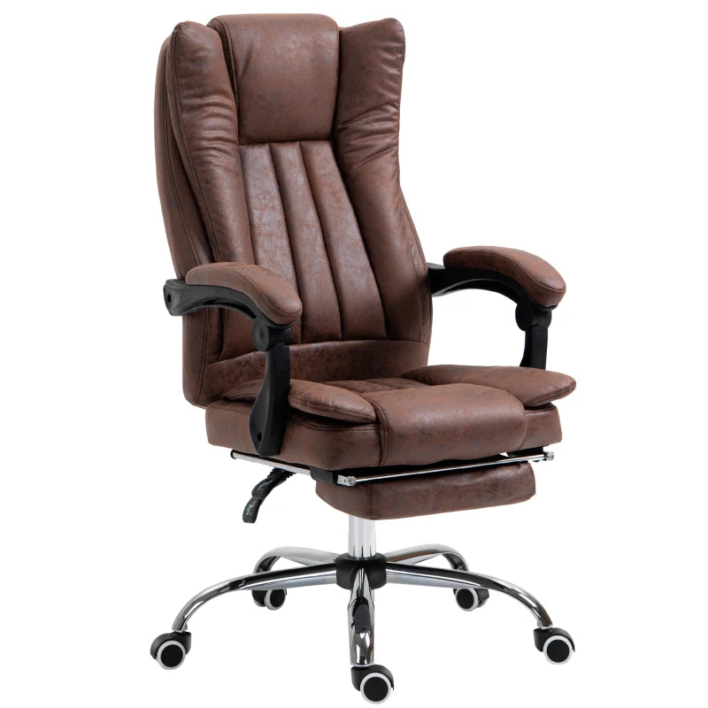 Brown Swivel Office Chair with Reclining Function & Footrest