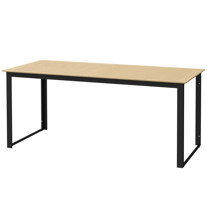 Garden Table for 6 with Slatted Surface and Metal Frame, Teak Outdoor Dining, 175x78x75cm