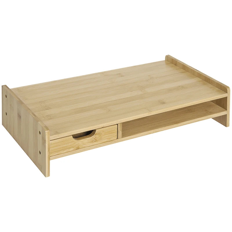 Bamboo Monitor Plinth with Drawer – Laptop & PC Organizer