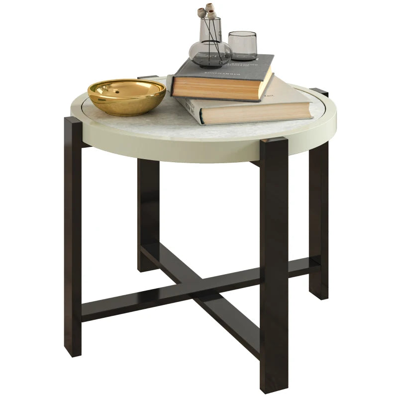 Durable Light Grey Round Garden Table, 60cm with Tempered Glass & Aluminium Frame