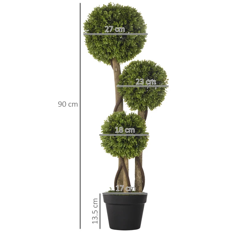 Decorative 90cm Fake Boxwood Topiary Trees in Pots – Set of 2 Plants