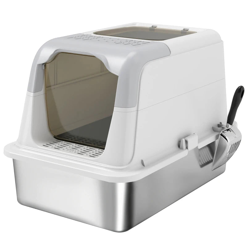 Large Stainless Steel Cat Litter Tray with Scoop