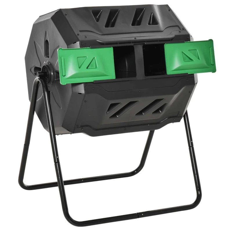360° Rotating Dual Chamber Compost Bin Durable Outdoor Composting Tumbler