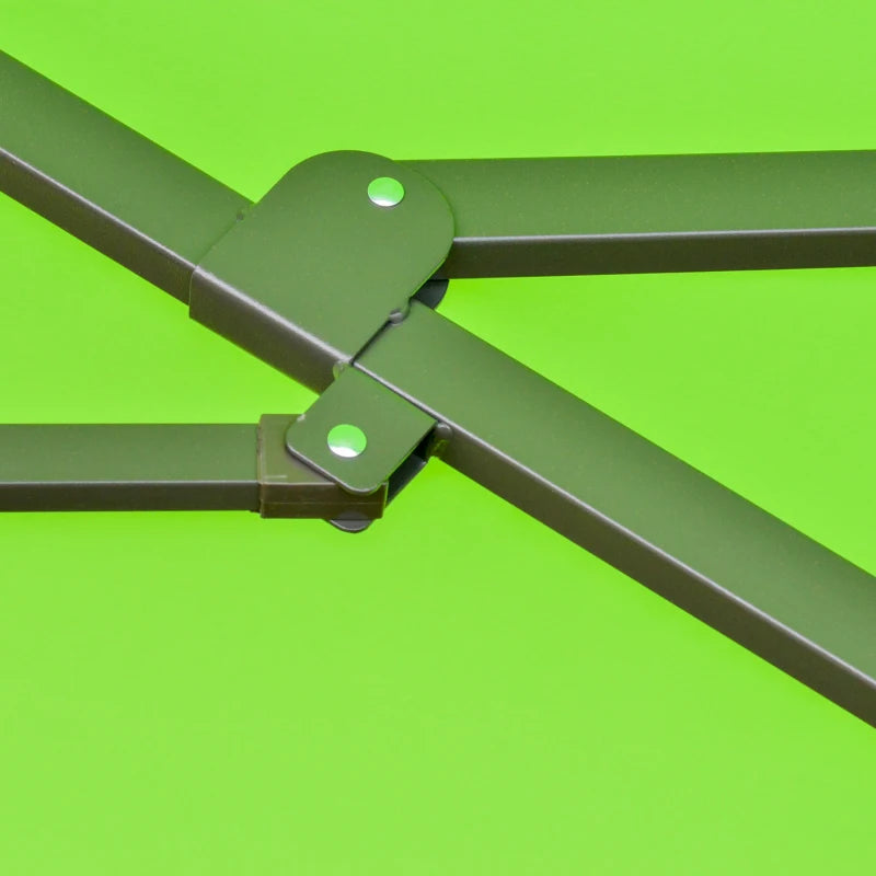Sturdy green sun umbrella with double-sided crank and cross base for easy use 4.6m