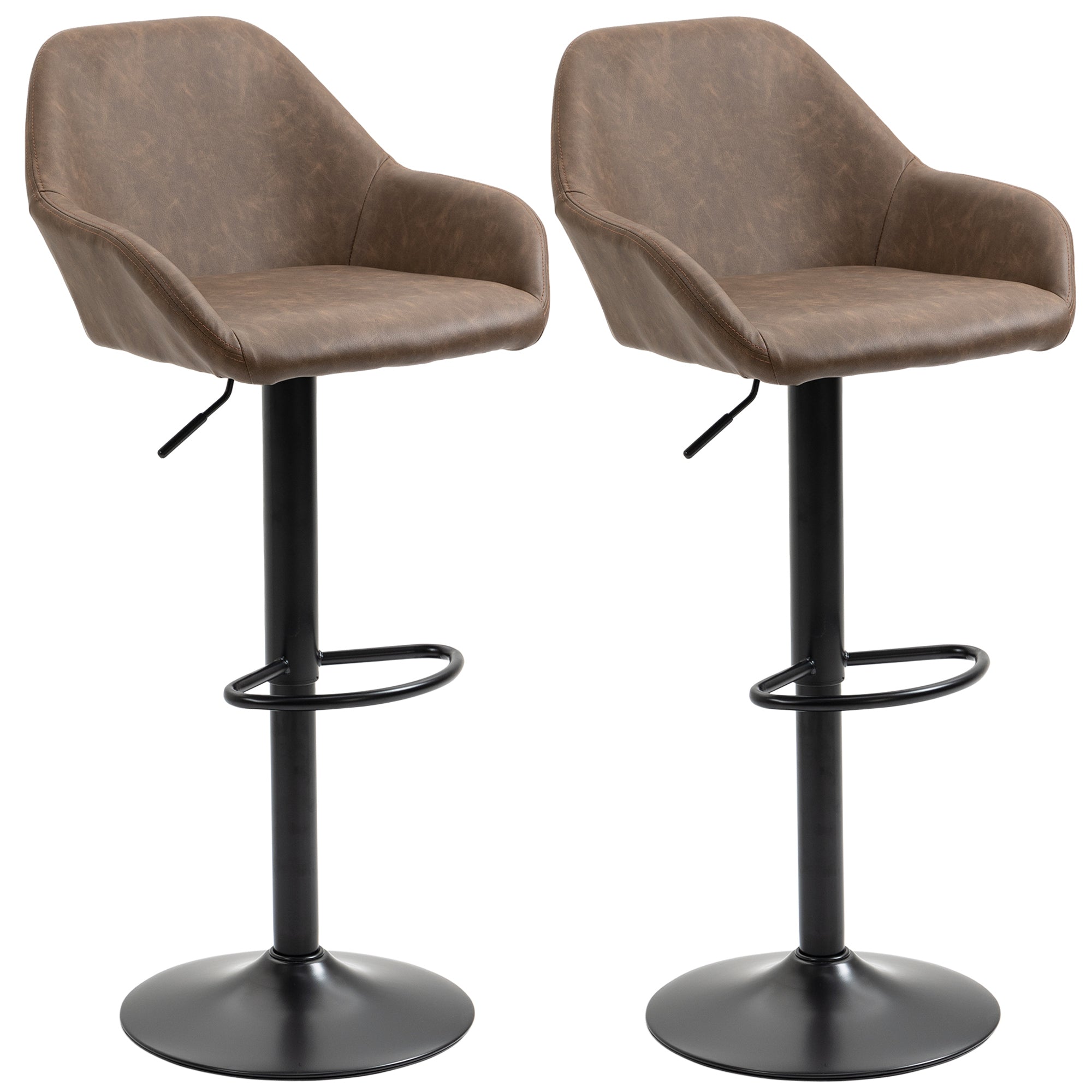 PU Leather Bar Stools Set of 2, Height Adjustable with Footrest