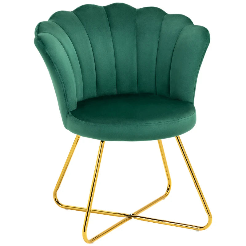 Velvet Lotus Petal Chair, Green Accent Chair for Bedroom or Living Room