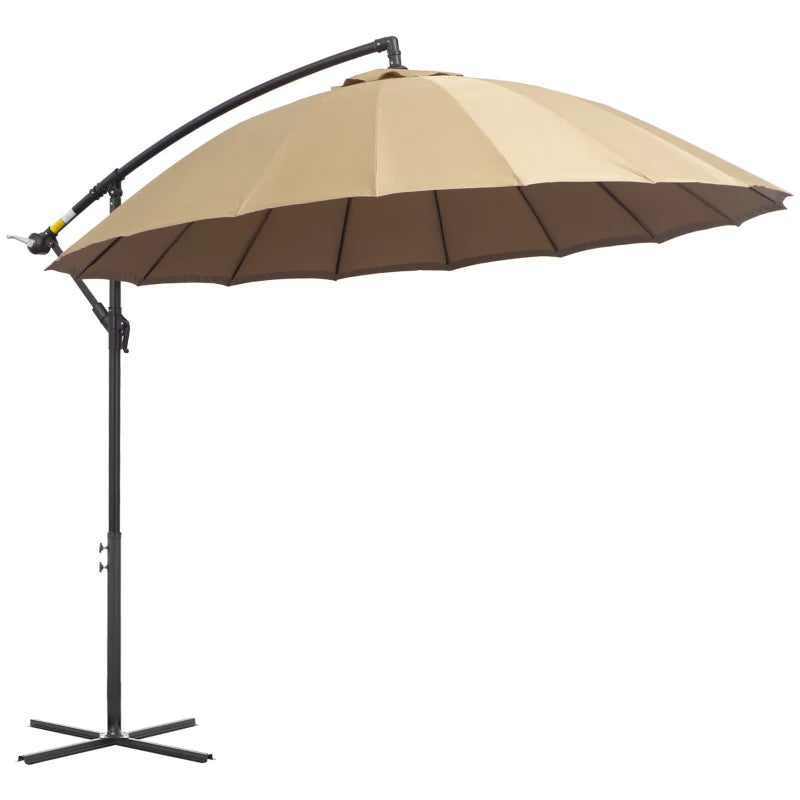 Khaki 3m Cantilever Umbrella with 18 Ribs & Vents, Adjustable Angle for Patio