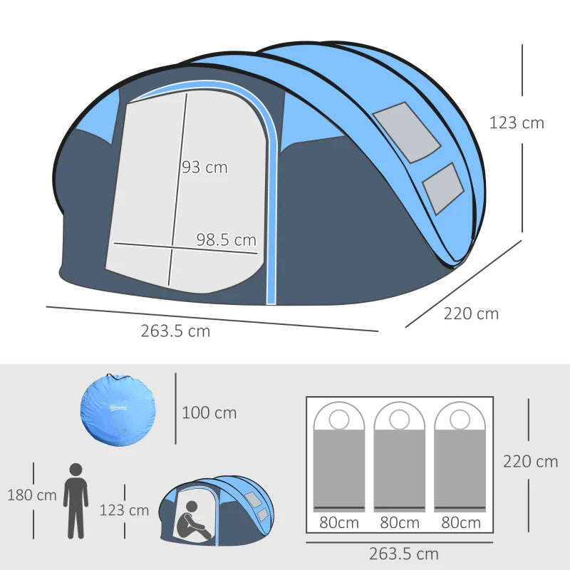 Pop-Up Tent – 4 Windows, Ground Sheet, 4-Person