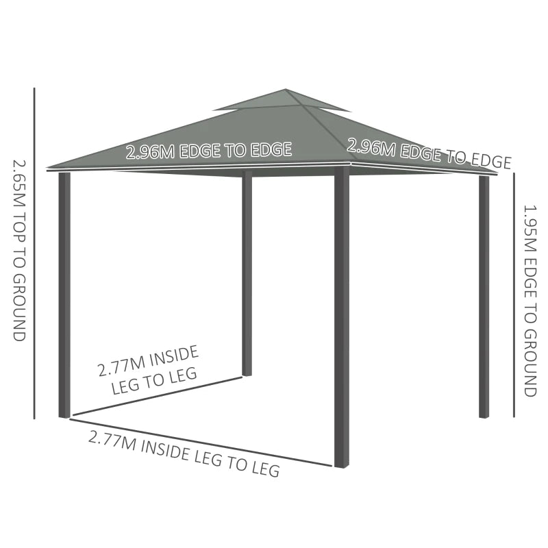 Garden Pavilion Tent Shelter with 2-Tier Roof, Mosquito Net & Curtains Dark Grey, 3x3m