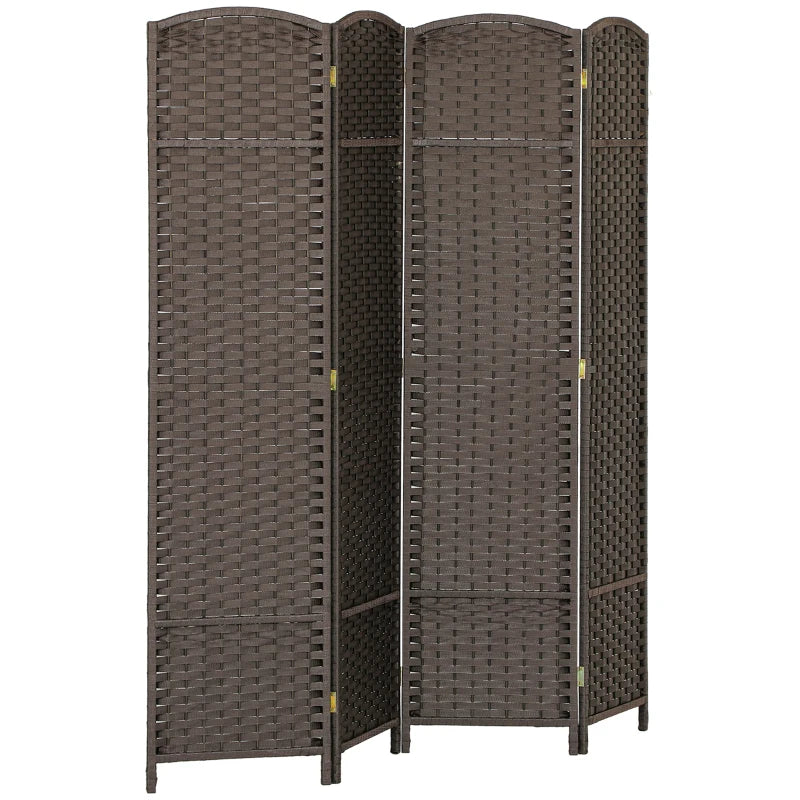 Room Divider – 4 Folding Panels, Freestanding, Brown, 160x170cm