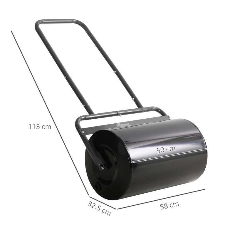 Fillable Steel Lawn Roller with Sturdy Handle – Durable Black Design for Lawn Care, 38L