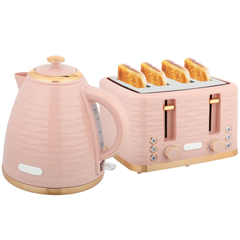 1.7L Kettle & 4-Slice Toaster Set with Crumb Tray – Light Pink