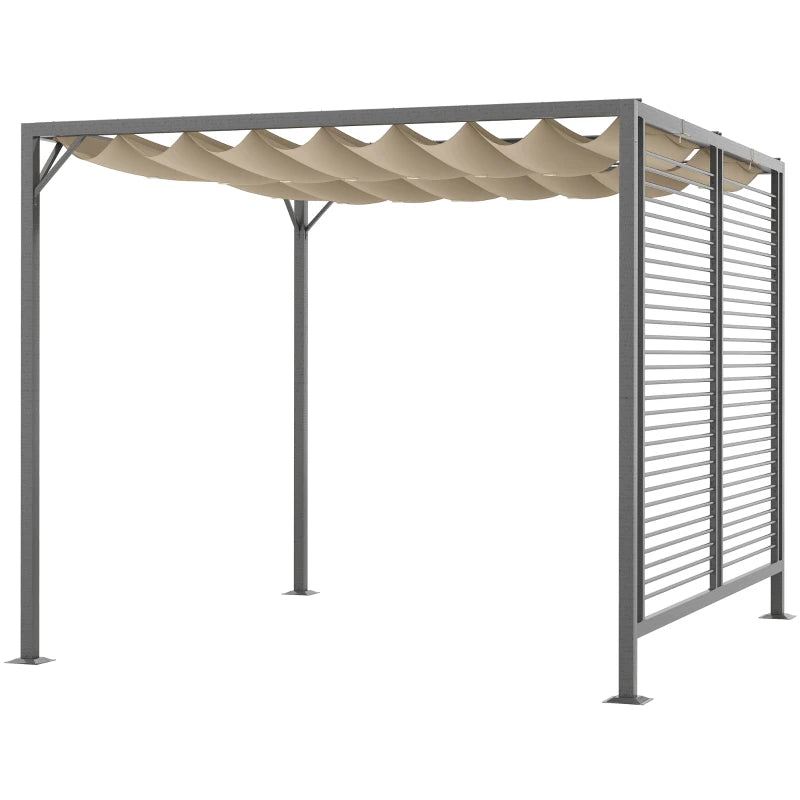Outdoor Metal Pergola with Retractable Fabric Roof in Beige, 3 x 2.8m Shade Canopy