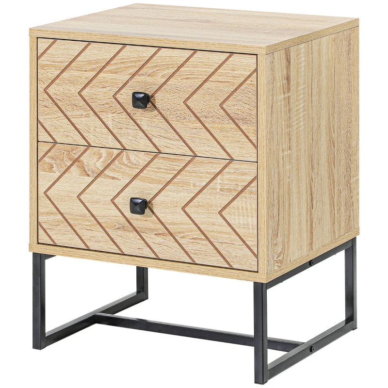 Two-Drawer Nightstand Bedside Table with Black Metal Handles