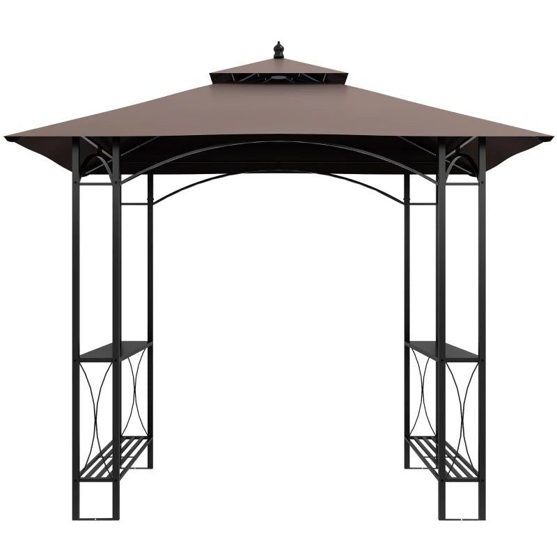 Patio BBQ Tent Canopy with Awning, Coffee Outdoor Gazebo Sun Shelter, 2.5x1.5m