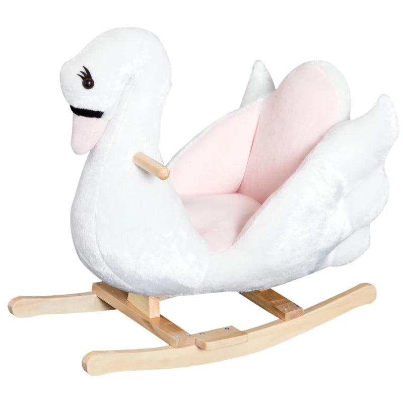 Kids Plush Rocking Swan Ride-On Toy with Safety Seat for Toddlers 18+ Months, White Pink