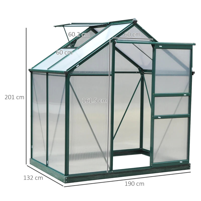 Durable Polycarbonate Walk-In Greenhouse with Sliding Door, Window & Foundation, Green, 6x4ft