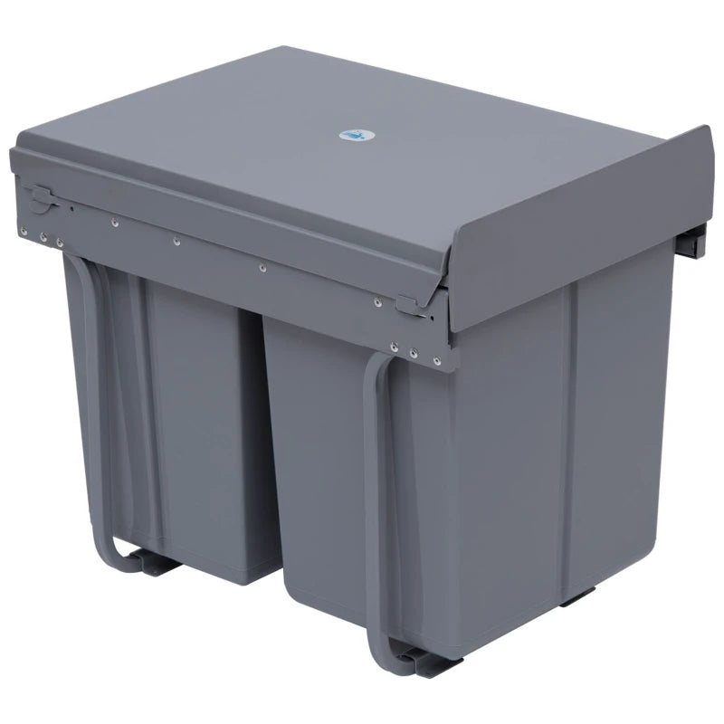 Grey Pull-Out Waste Bin Cabinet, 40L Recycling Bin (1x20L+2x10L)