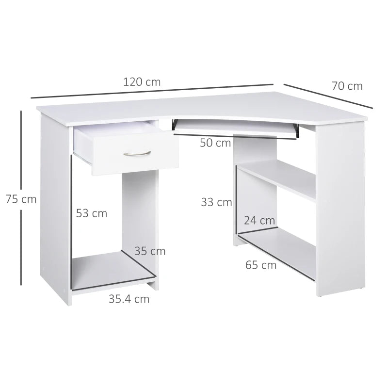 White L-Shaped Desk for Home Office & Study