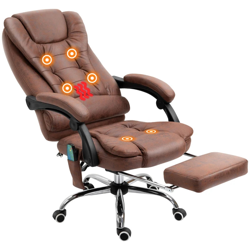 Heated Massage Executive Office Chair – 6-Point Vibration, Recliner with Footrest, Brown