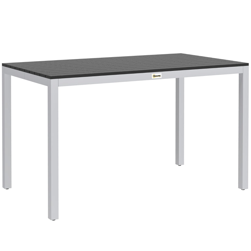 Patio Dining Table for 4-6 with Aluminium Frame and Slatted Top, Black, 120x70cm