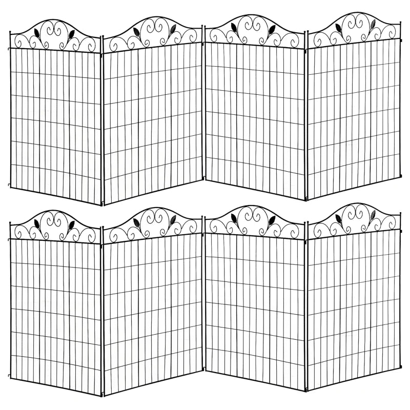 Metal Garden Fence Set of 2 with Decorative Picket Panels for Patio & Lawn, Black, 365x112cm